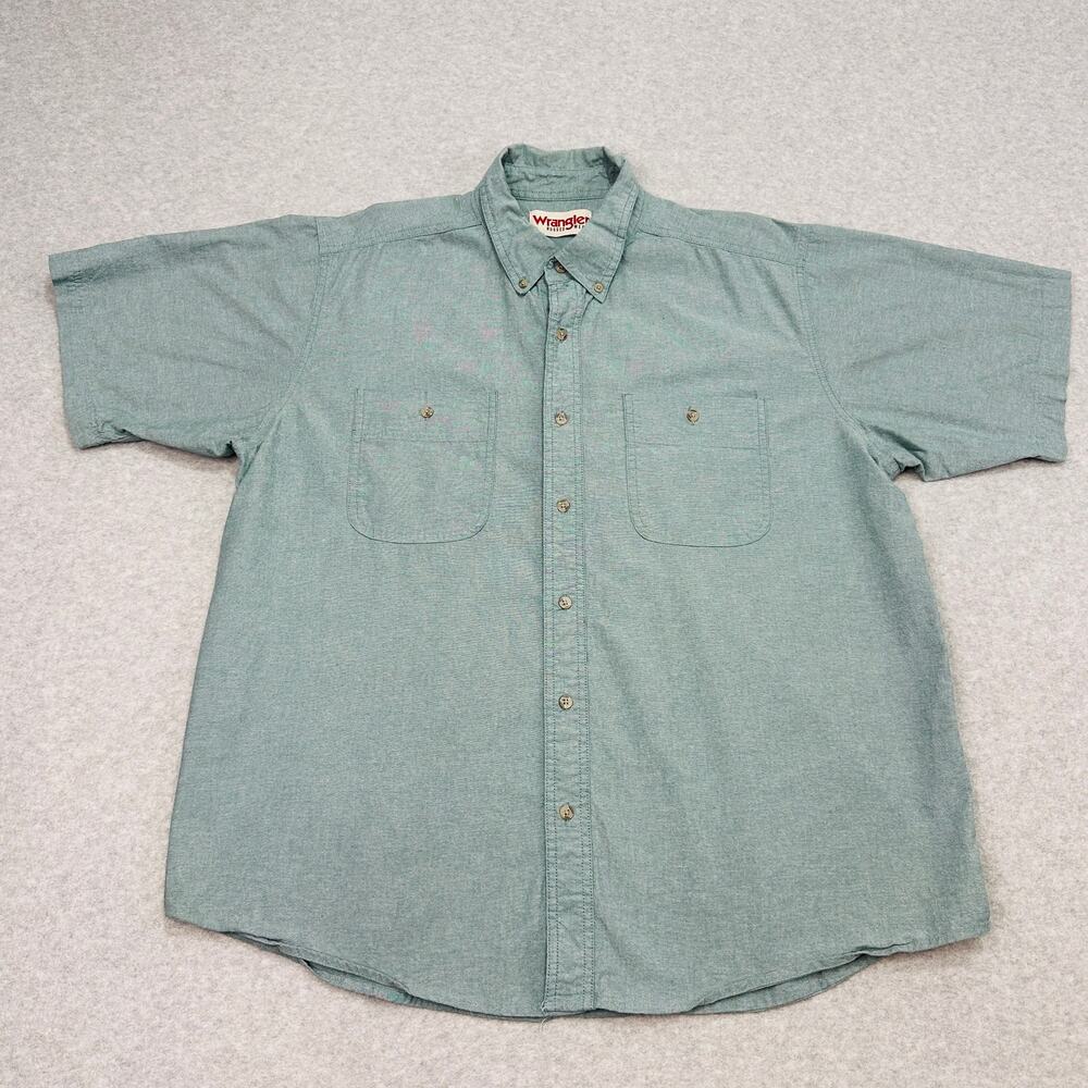 Wrangler Rugged Wear Short Sleeve Chambray Shirt XXL Mallard Green Button Down